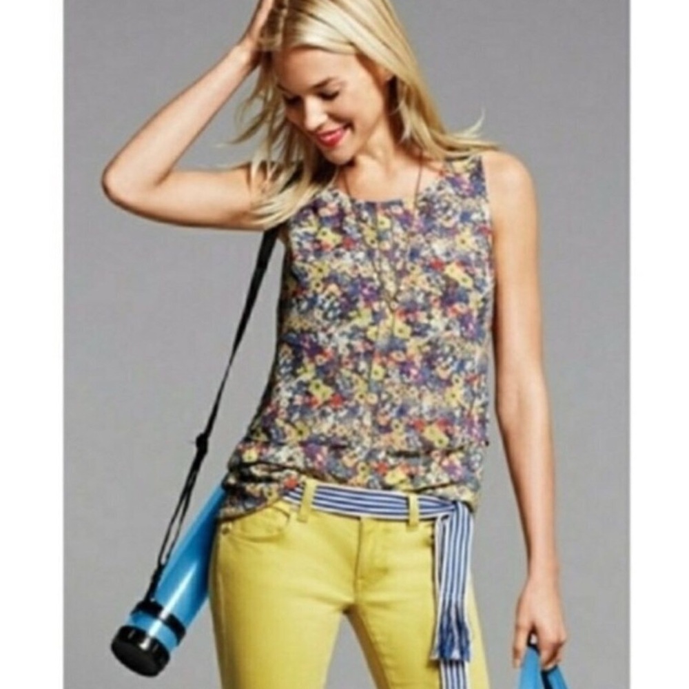 CABI Positano blue yellow floral top XS
